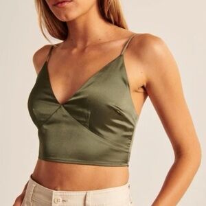 Abercrombie Olive Cropped Satin Top